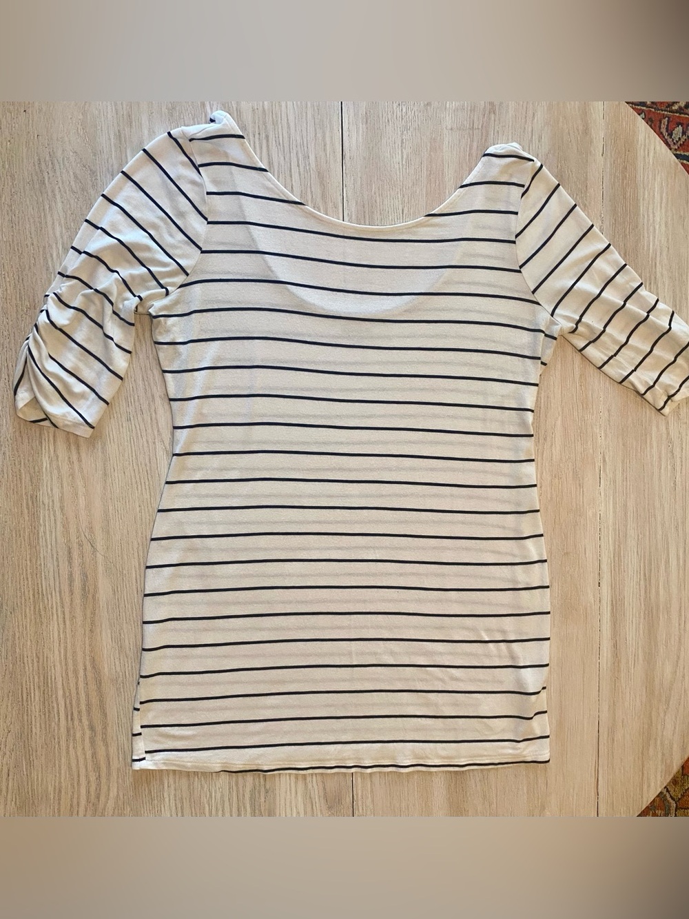 Motherhood Maternity White and Black Striped Long Sleeve Maternity Top